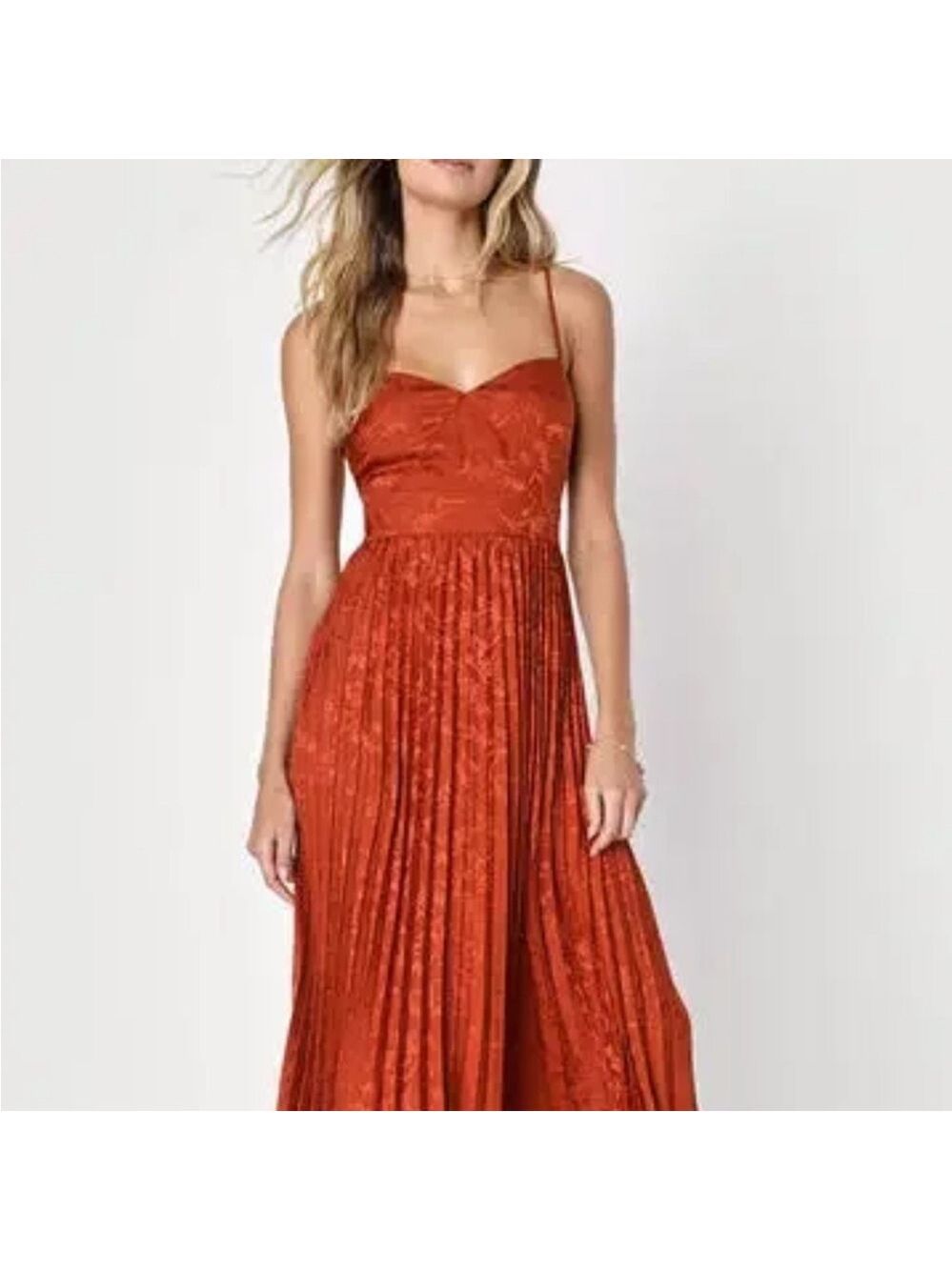 Lulu's Regal Rust Pleated Midi Dress size XS - Picture 2 of 13